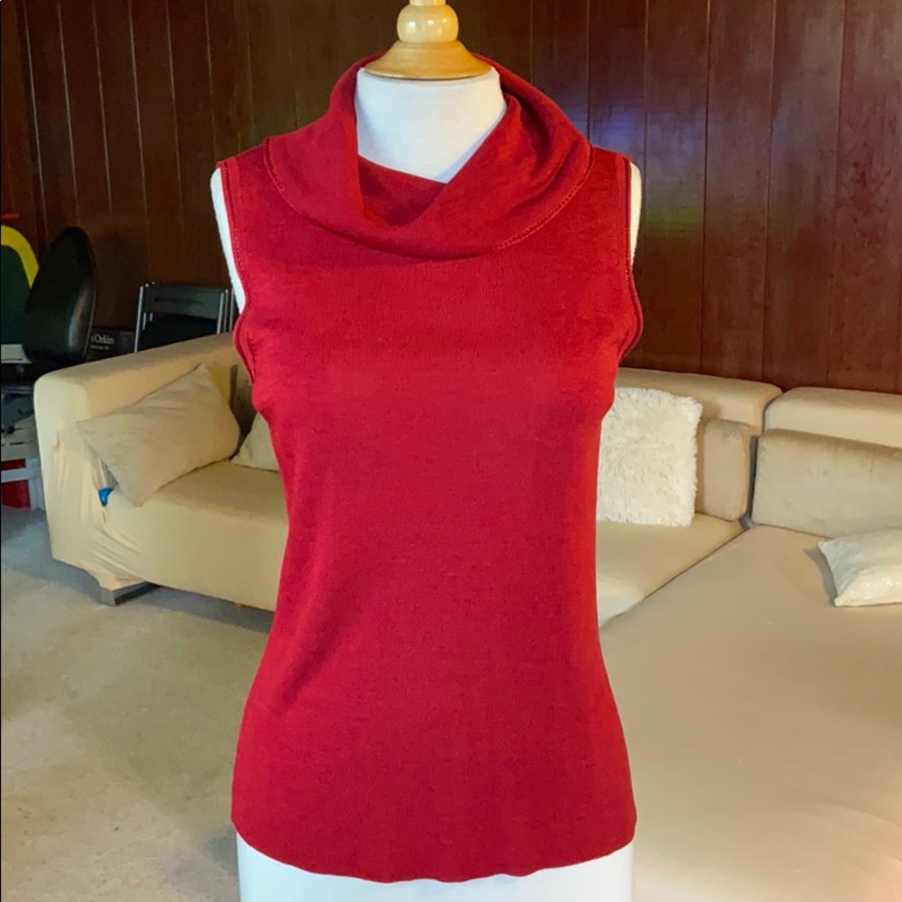Part-Silk, Part-Rayon Dark Red Turtleneck Blouse